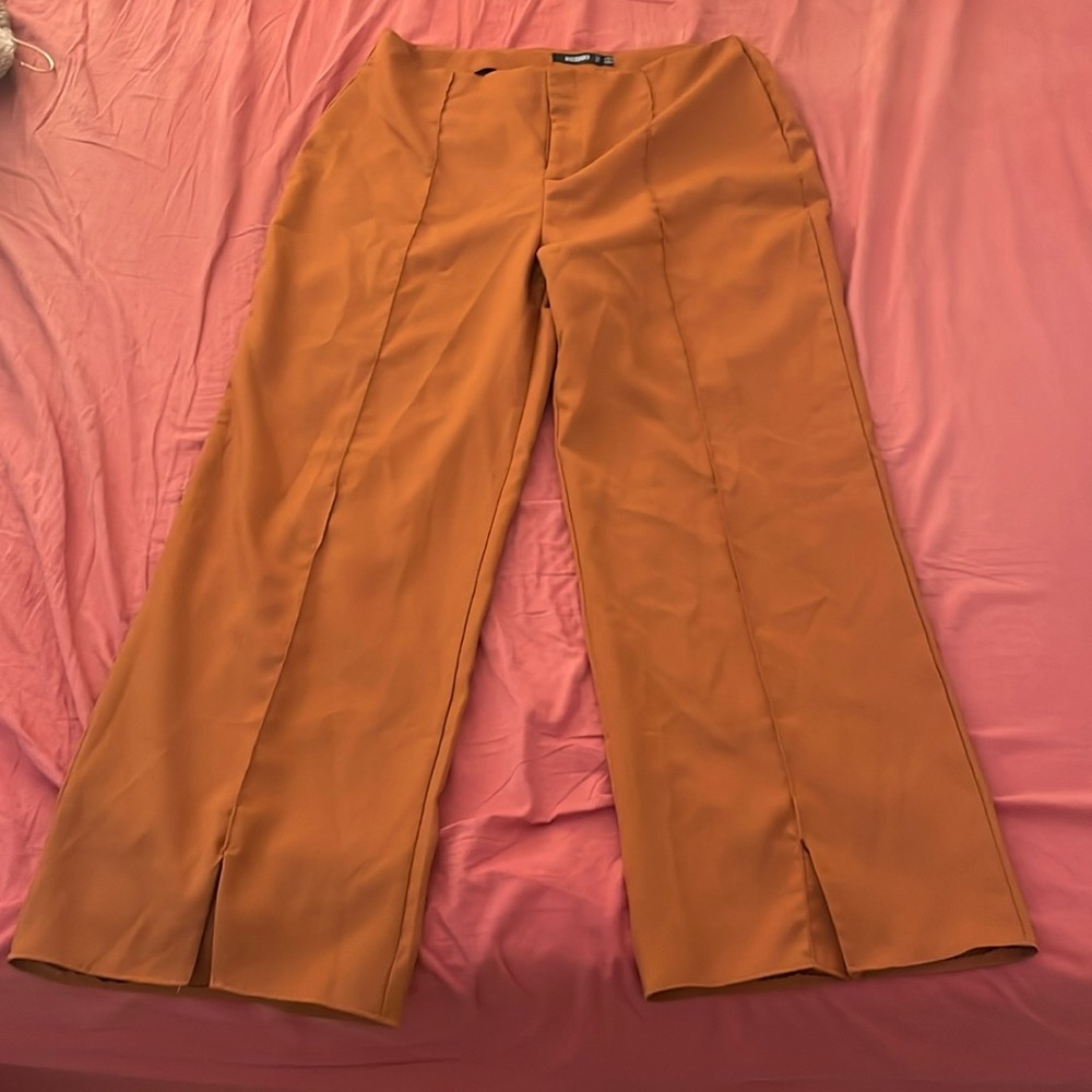 Orange dress pants with front slit
